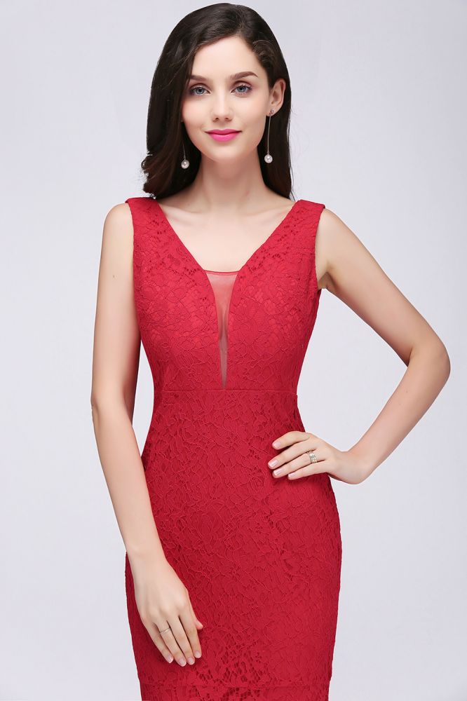 Robe de bal sirène en dentelle longue à col en V