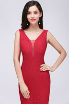 Robe de bal sirène en dentelle longue à col en V