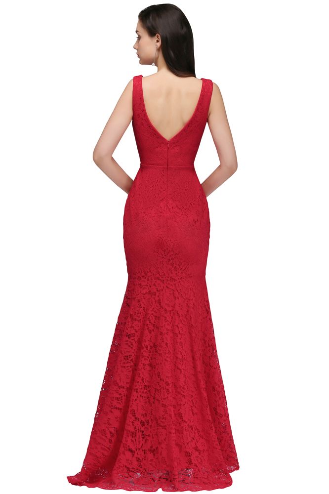 Robe de bal sirène en dentelle longue à col en V