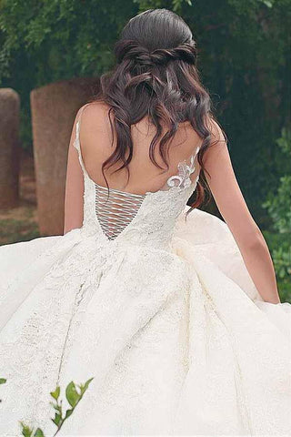 Vestidos de novia de corte princesa con escote en V y apliques de encaje WD187