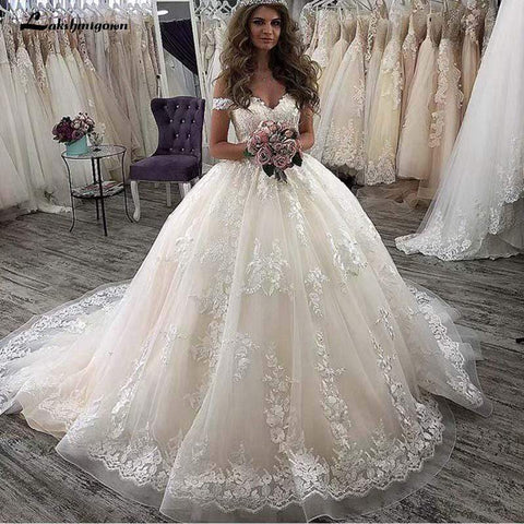 Baoleely V-Neck Off the shoulders Floor-Length Ball gown Wedding Dresses
