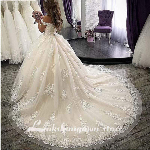 Baoleely V-Neck Off the shoulders Floor-Length Ball gown Wedding Dresses