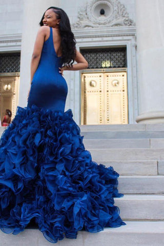 V-Neck Party Dresses Ruffles Mermaid Evening Party Gowns