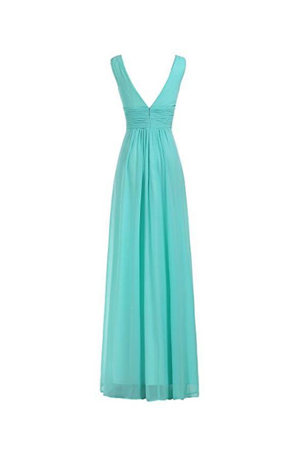 Vestido largo de noche para baile de graduación, con escote en V y cintura fruncida, ideal para damas de honor (BD006)