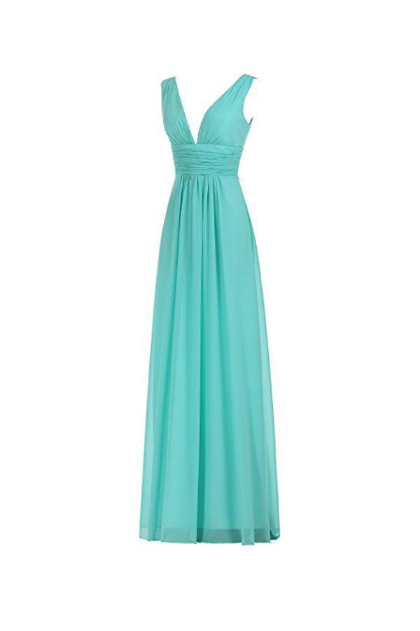 Vestido largo de noche para baile de graduación, con escote en V y cintura fruncida, ideal para damas de honor (BD006)