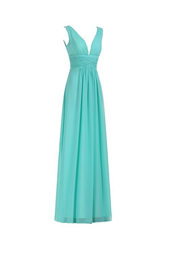 Vestido largo de noche para baile de graduación, con escote en V y cintura fruncida, ideal para damas de honor (BD006)