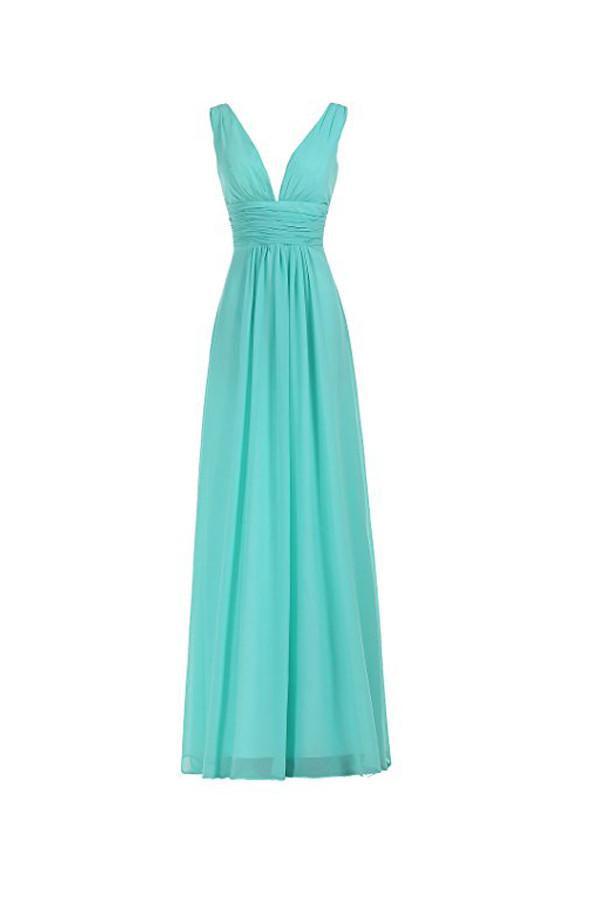 Vestido largo de noche para baile de graduación, con escote en V y cintura fruncida, ideal para damas de honor (BD006)