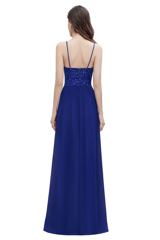 Robe de soirée trapèze sans manches à col en V et paillettes