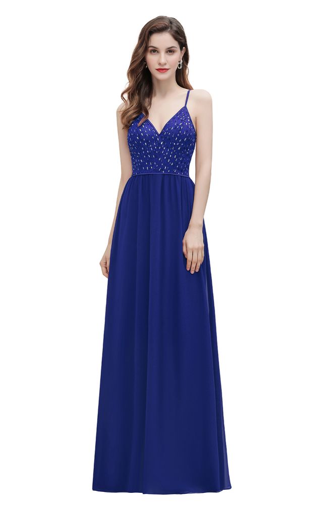 Robe de soirée trapèze sans manches à col en V et paillettes