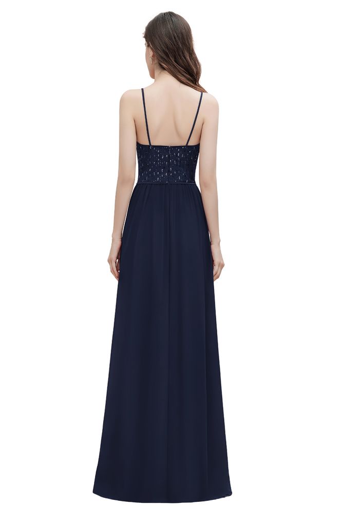 Robe de soirée trapèze sans manches à col en V et paillettes