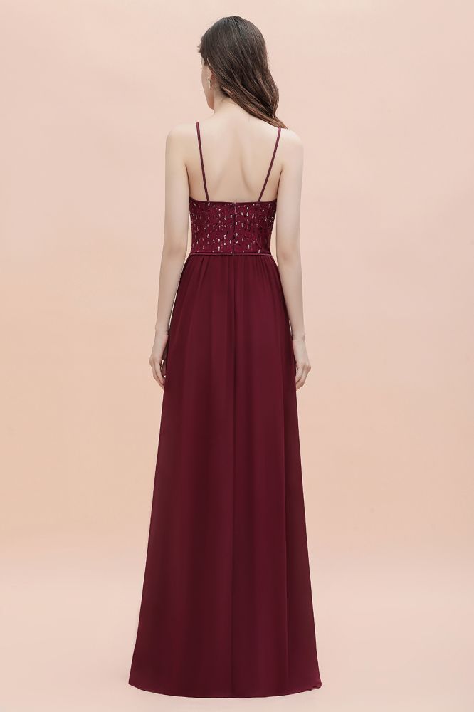Robe de soirée trapèze sans manches à col en V et paillettes