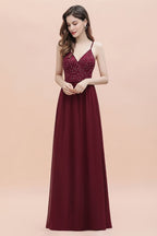 Robe de soirée trapèze sans manches à col en V et paillettes