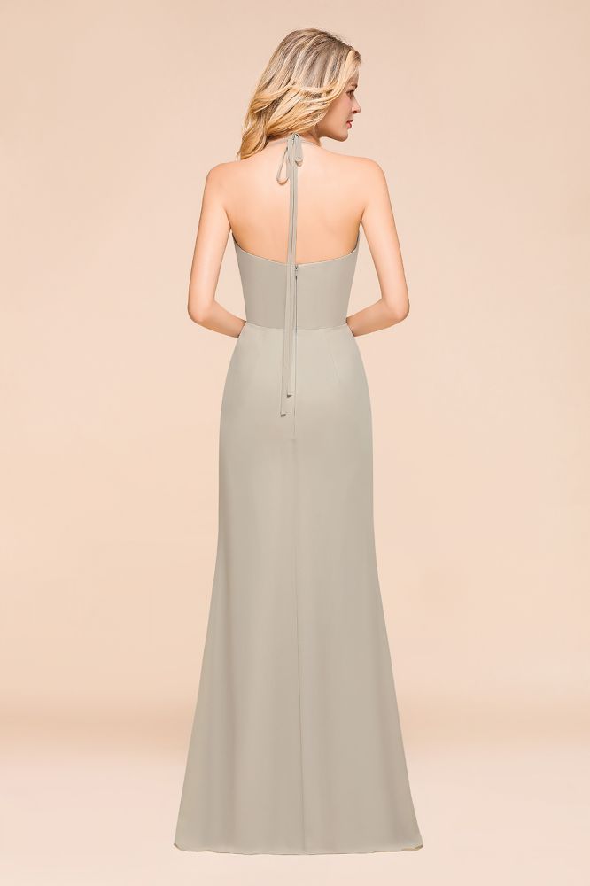 Robe de demoiselle d'honneur longue à bretelles spaghetti et décolleté en V, plis