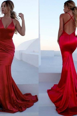 V-Neck Spaghetti Sleeveless Mermaid Front Slit Prom Dresses