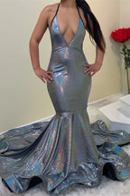 Vestidos de fiesta sirena largos hasta el suelo con tirantes finos y escote en V