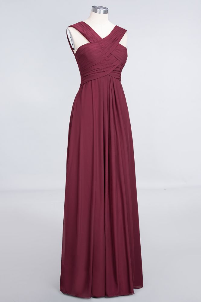 Robe de demoiselle d'honneur longue sans manches à bretelles et col en V, ornée de volants