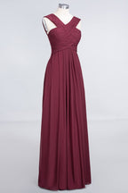 Robe de demoiselle d'honneur longue sans manches à bretelles et col en V, ornée de volants