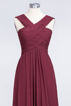 Robe de demoiselle d'honneur longue sans manches à bretelles et col en V, ornée de volants