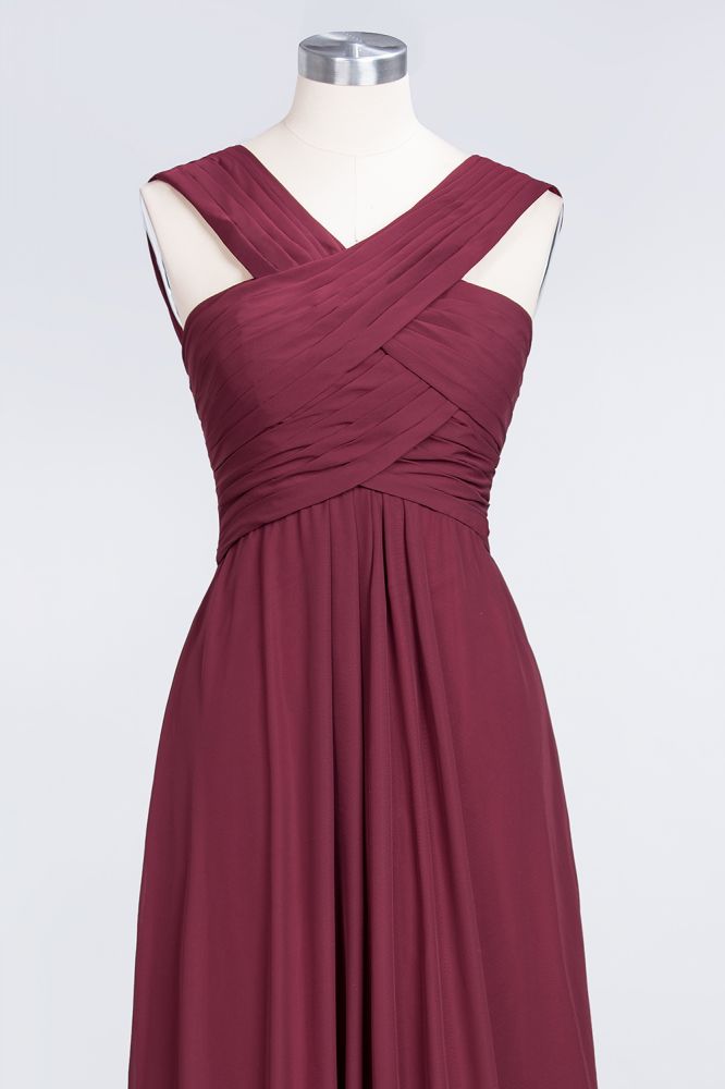 Vestido de dama de honor sin mangas, largo hasta el suelo, con escote en V, tirantes y volantes