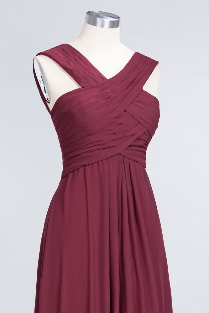 Robe de demoiselle d'honneur longue sans manches à bretelles et col en V, ornée de volants