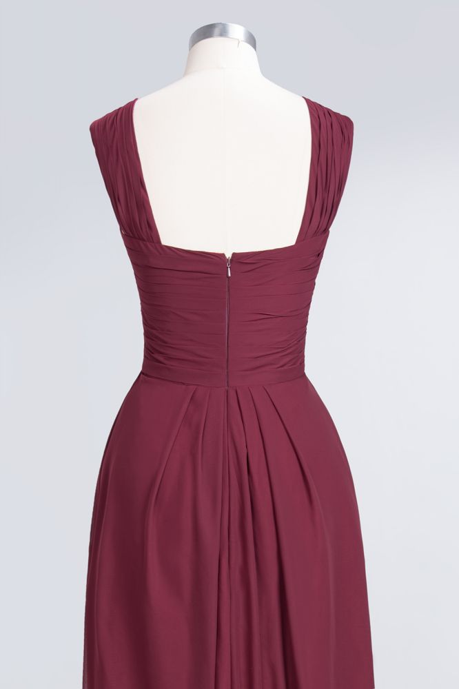 Robe de demoiselle d'honneur longue sans manches à bretelles et col en V, ornée de volants