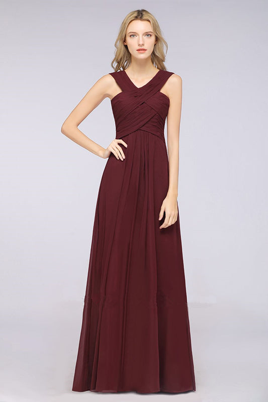 Vestido de dama de honor sin mangas, largo hasta el suelo, con escote en V, tirantes y volantes