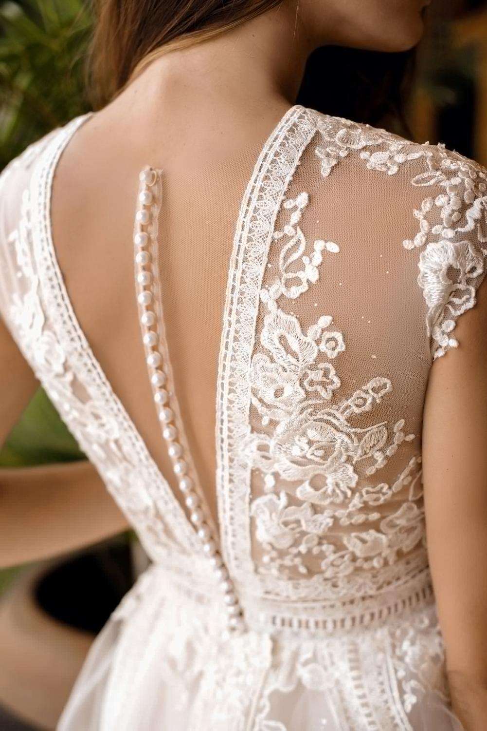 Baoleely V Neck Wedding Dresses A Line Cap Sleeve