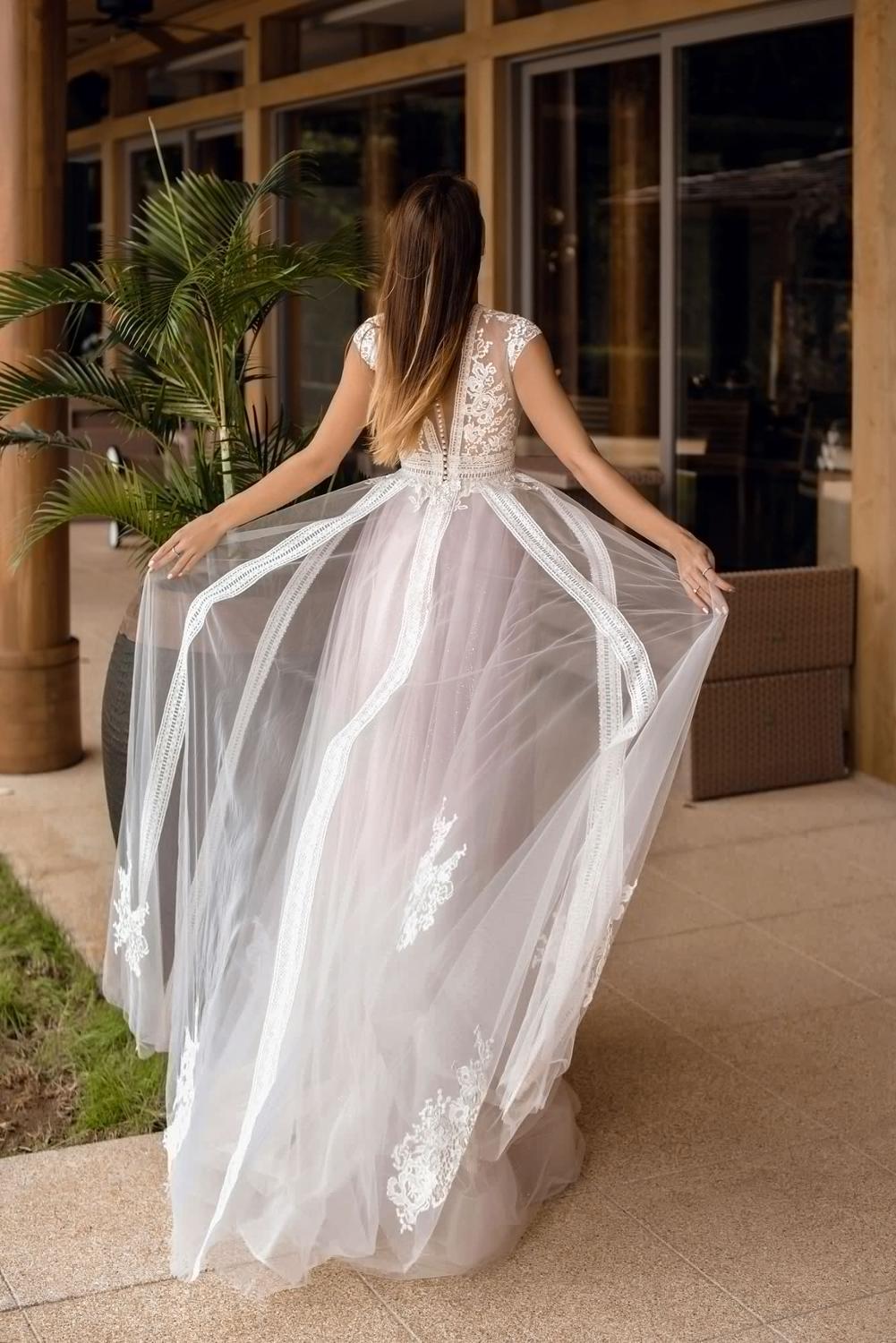Baoleely V Neck Wedding Dresses A Line Cap Sleeve