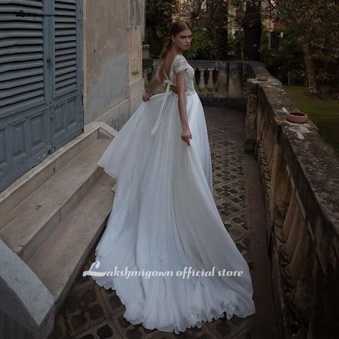 Baoleely V Neck Wedding Dresses A Line Cap Sleeve Bride Dresses