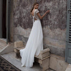 Baoleely V Neck Wedding Dresses A Line Cap Sleeve Bride Dresses