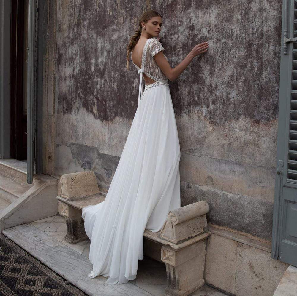 Baoleely V Neck Wedding Dresses A Line Cap Sleeve Bride Dresses