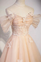 Cute Flowers Tulle Long Formal Dresses, Off Shoulder Evening Dresses