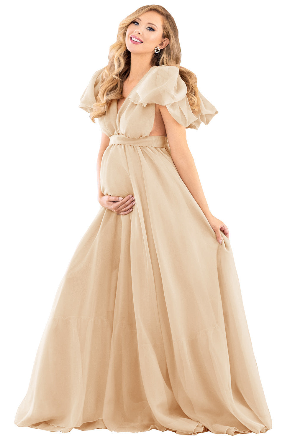 Vestidos de maternidad con mangas abullonadas para baby shower Vestido de maternidad de gasa