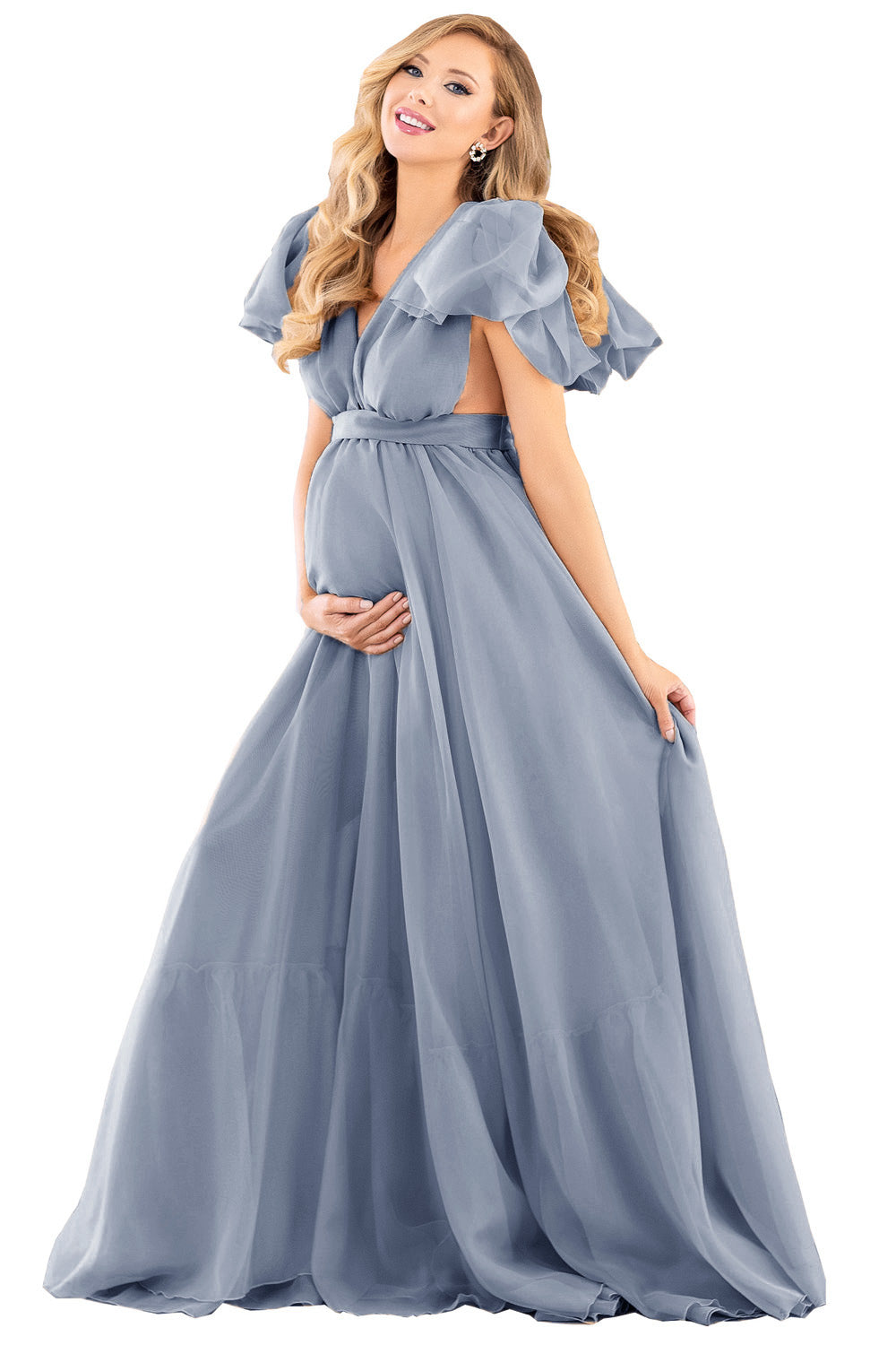 Vestidos de maternidad con mangas abullonadas para baby shower Vestido de maternidad de gasa