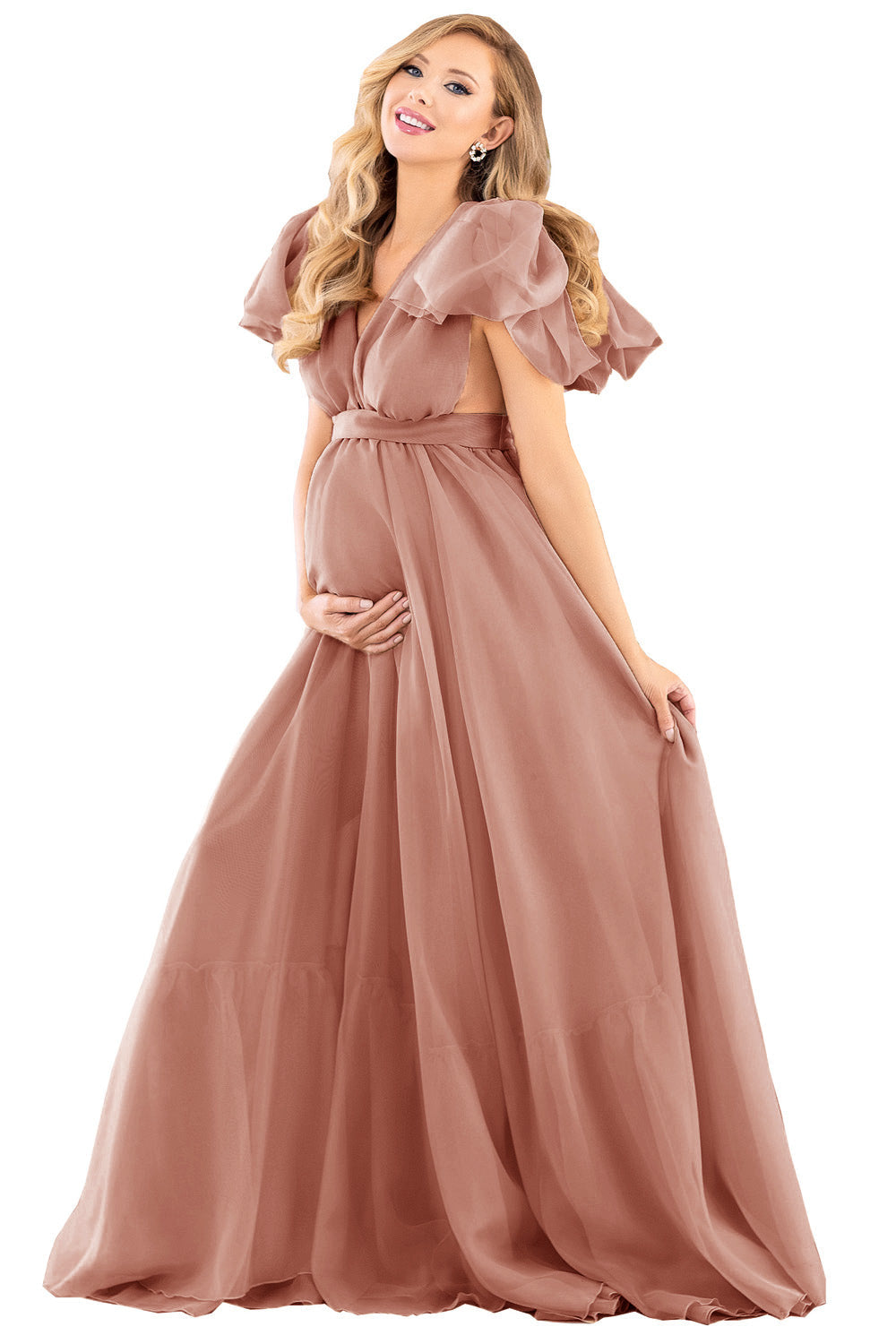 Vestidos de maternidad con mangas abullonadas para baby shower Vestido de maternidad de gasa