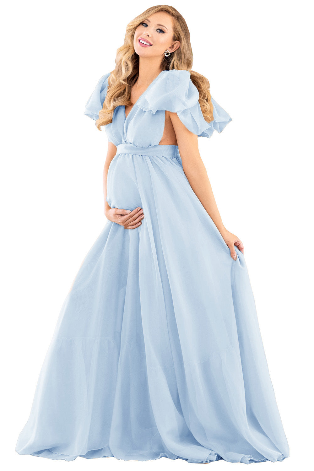 Vestidos de maternidad con mangas abullonadas para baby shower Vestido de maternidad de gasa