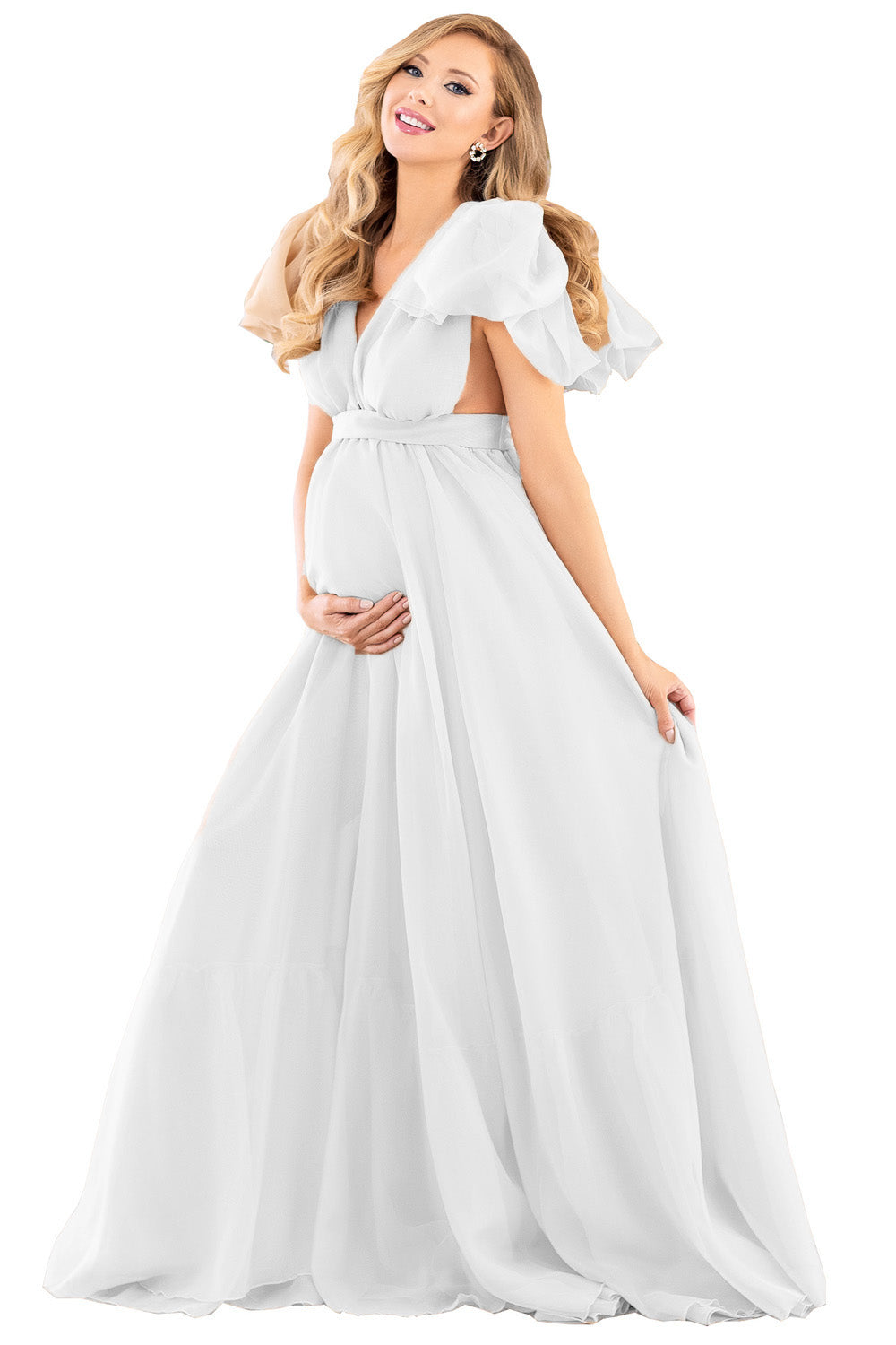 Vestidos de maternidad con mangas abullonadas para baby shower Vestido de maternidad de gasa