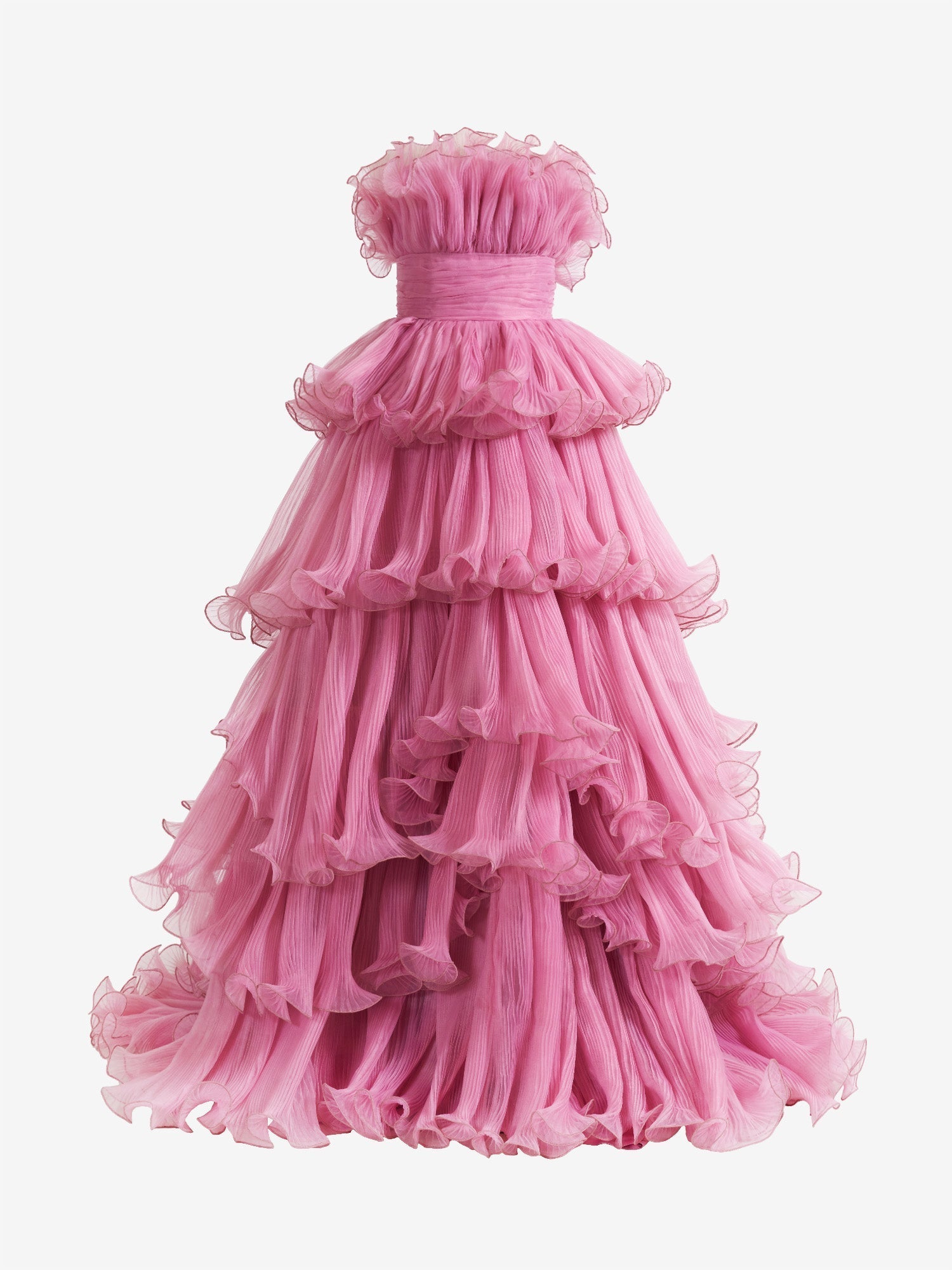 Robe de bal bustier trapèze en tulle froissé à volants