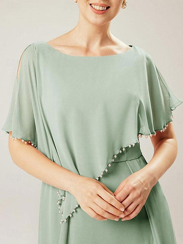 Sheath/Column Scoop Short Sleeves Mother of the Bride Dresses with Tassel