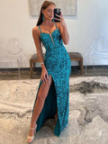 Velvetia | Robe de bal longue à sequins, coupe fourreau, col V et fente