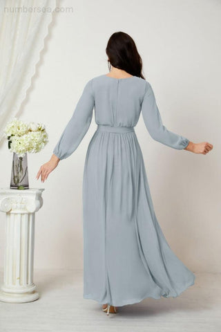 Baoleely Elegant Long Sleeve Maxi Dress in Soft Blue with Flowy Skirt and Feminine Silhouette