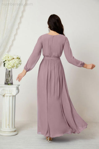 Baoleely Lavender Long Maxi Dress with Long Sleeves and Flowing Skirt for Elegant Occasions