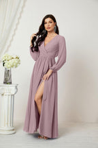 Baoleely Elegant Lilac Maxi Dress with Long Sleeves and Side Slit for Formal Occasions