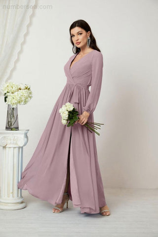 Baoleely Elegant Lavender Maxi Dress with Long Sleeves and Tie Waist for Formal Events