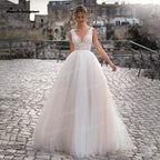 Baoleely vestido de novia Summer Beach A-Line Princess Wedding Dresses boho chic lace V-neckline White Bridal Gown Abito da sposa