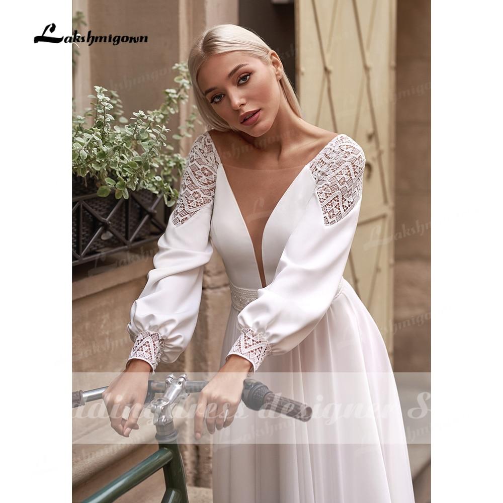 Baoleely Vestidos Simple Boho Long Sleeve Wedding Dresses V Neck Robe Longue Beach Chiffon A-Line Wedding Gowns vestido de novia