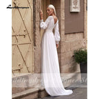 Baoleely Vestidos Simple Boho Long Sleeve Wedding Dresses V Neck Robe Longue Beach Chiffon A-Line Wedding Gowns vestido de novia