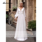 Baoleely Vestidos Simple Boho Long Sleeve Wedding Dresses V Neck Robe Longue Beach Chiffon A-Line Wedding Gowns vestido de novia