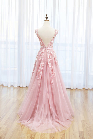Tulle Lace Long Prom Dress, Lovely A-Line Open Back Evening Dress