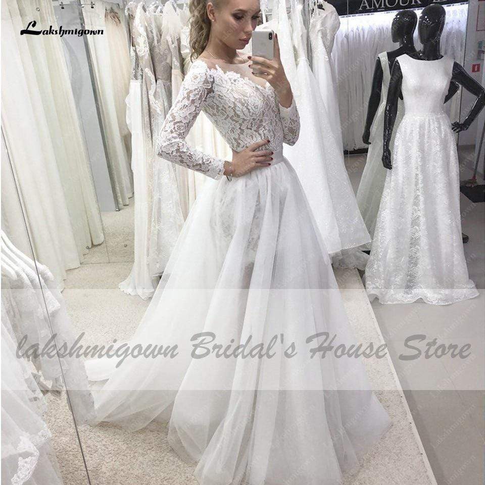 Baoleely Vintage 2 Pieces Wedding Dress Lace Bodice Backless